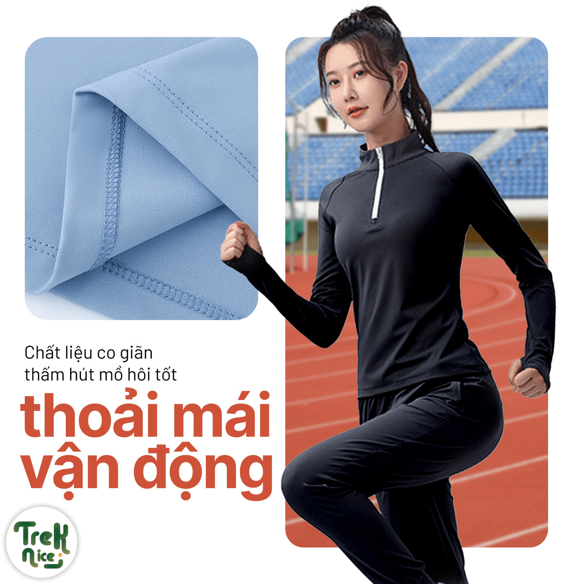 Áo dài tay Half-zip nữ - form ôm người, co giãn và mỏng nhẹ